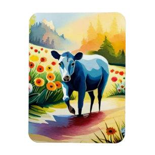 Cute cow in the floral field magnet