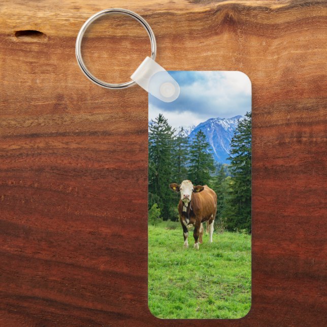 Cute cow in the pasture, photography  keychain (Front)