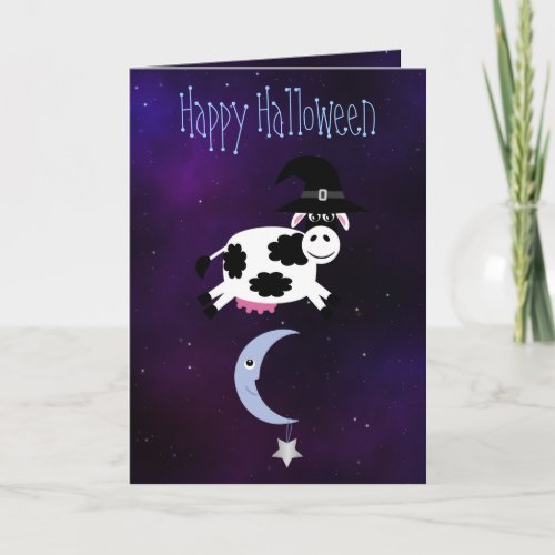 Cute Cow Jumped Over the Moon Halloween Card