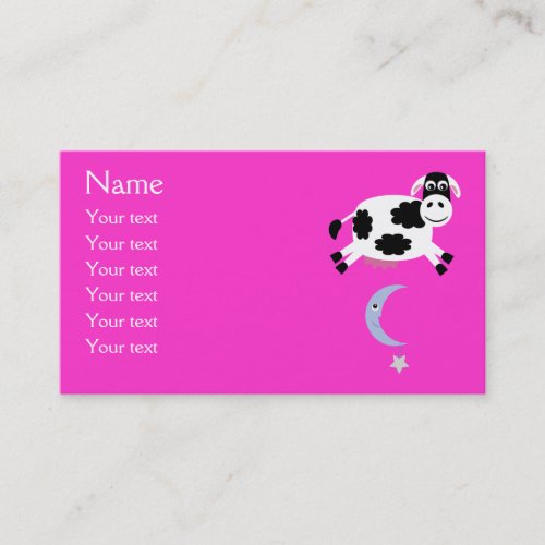 Cute Cow Jumped Over The Moon Pink Custom Business Cards
