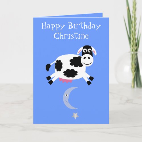 Cute Cow Jumping Over The Moon Greeting Card