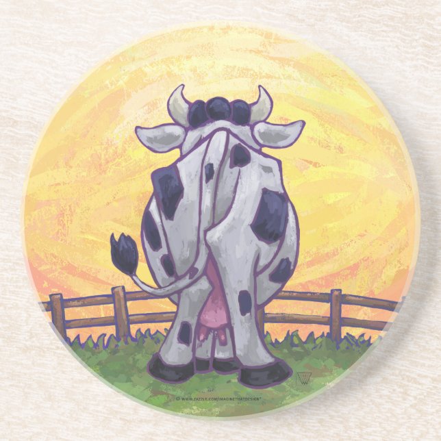 Cute Cow Kitchen Accessories Sandstone Coaster (Front)
