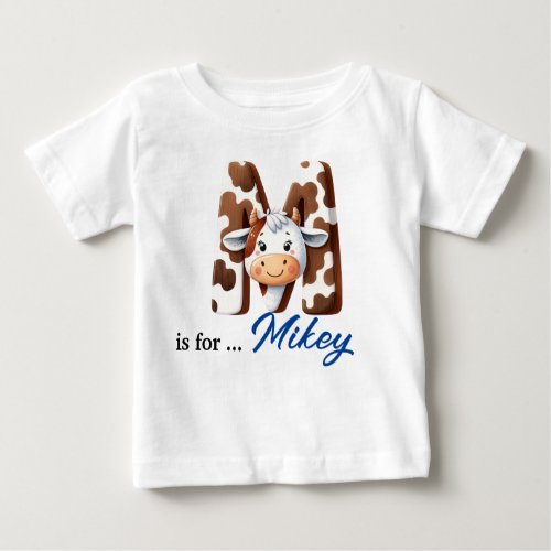 Cute Cow Letter M Kids Initial Custom Name Baby T_Shirt