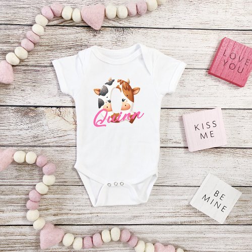 Cute Cow Letter Q Baby Outfit with Custom Name Baby Bodysuit