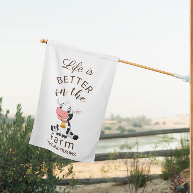 Cute Cow Life is better on the farm House Flag (Insitu (Back))