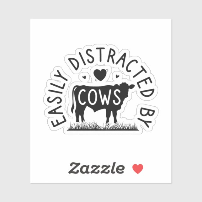 Cute Cow Lover - Easily Distracted By Cows Sticker (Sheet)