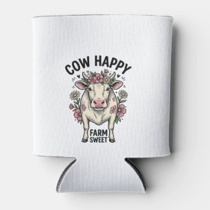 Cute Cow Lover Vintage Floral Farm Animal Art (3) Can Cooler