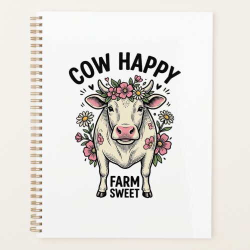 Cute Cow Lover Vintage Floral Farm Animal Art (3) Planner