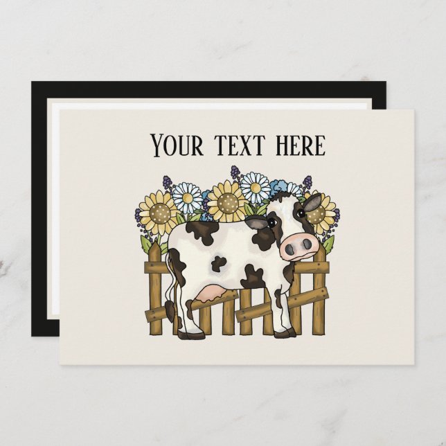 Cute cow lovers add message note card (Front/Back)