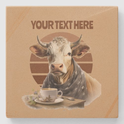 Cute cow lovers add text stone coaster