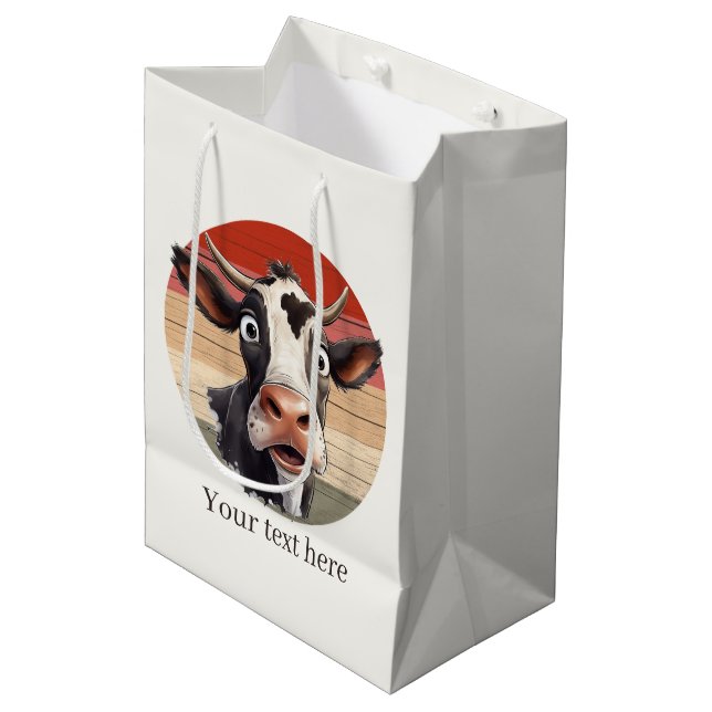 Cute cow lovers customizable medium gift bag (Front Angled)