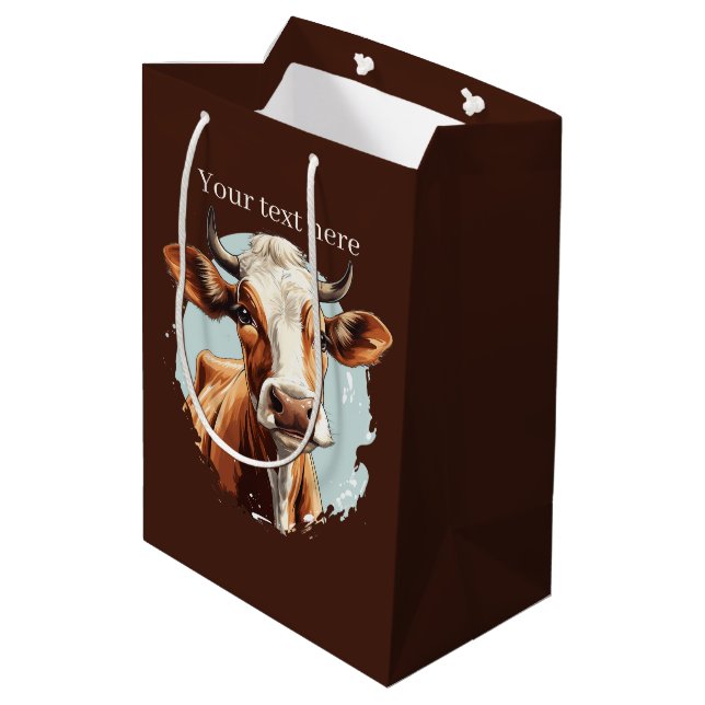 Cute cow lovers customizable  medium gift bag (Back Angled)