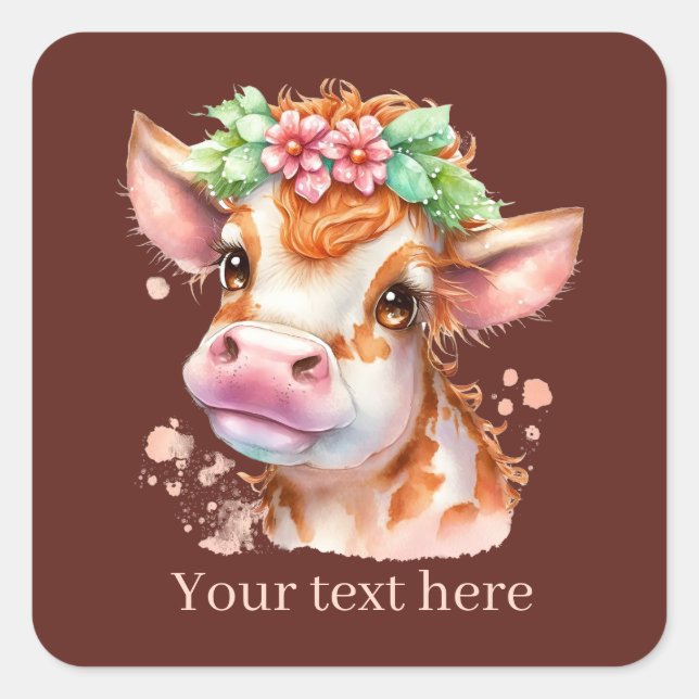 Cute cow lovers customizable square sticker (Front)