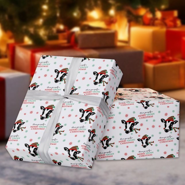 Cute Cow Merry Vegan Christmas  Wrapping Paper (Creator Uploaded)