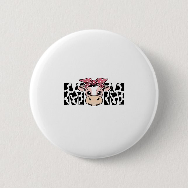 Cute Cow Mom Bow Graphic Design_1 Button (Front)