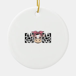Cute Cow Mom Bow Graphic Design_1 Ceramic Ornament