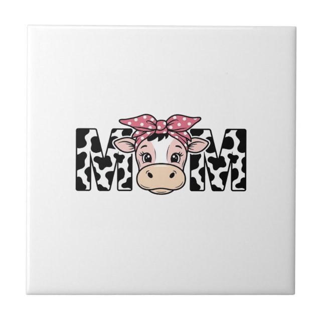Cute Cow Mom Bow Graphic Design_1 Ceramic Tile (Front)