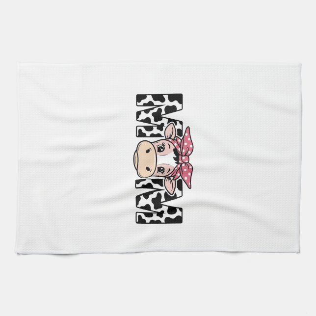 Cute Cow Mom Bow Graphic Design_1 Kitchen Towel (Horizontal)