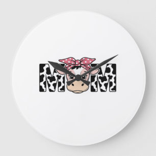 Cute Cow Mom Bow Graphic Design_1 Large Clock