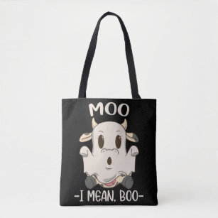 Cute Cow Moo Halloween Ghost Boo Tote Bag