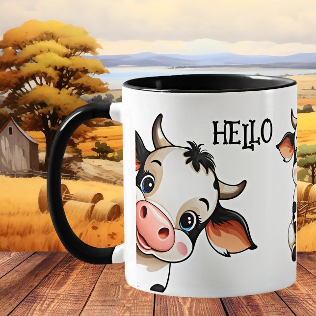 Cute Cow Mug (Mug featuring cute cows. A very simple and funny mug, just say hello - cute gift for children)