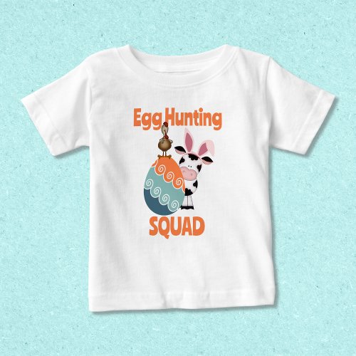 Cute Cow n Rooster Egg Hunting Squad Farm Easter Baby T_Shirt