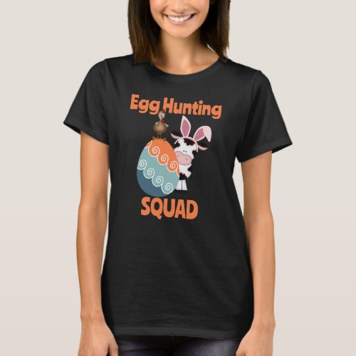 Cute Cow n Rooster Egg Hunting Squad Farm Easter T_Shirt