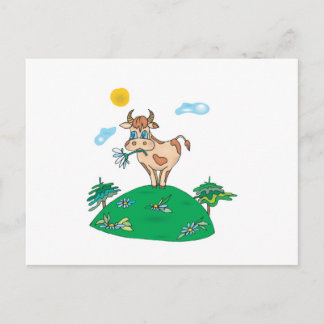 cute cow on hilltop postcard