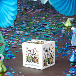 Cute Cow on Tractor Boy Birthday Party Favor Boxes