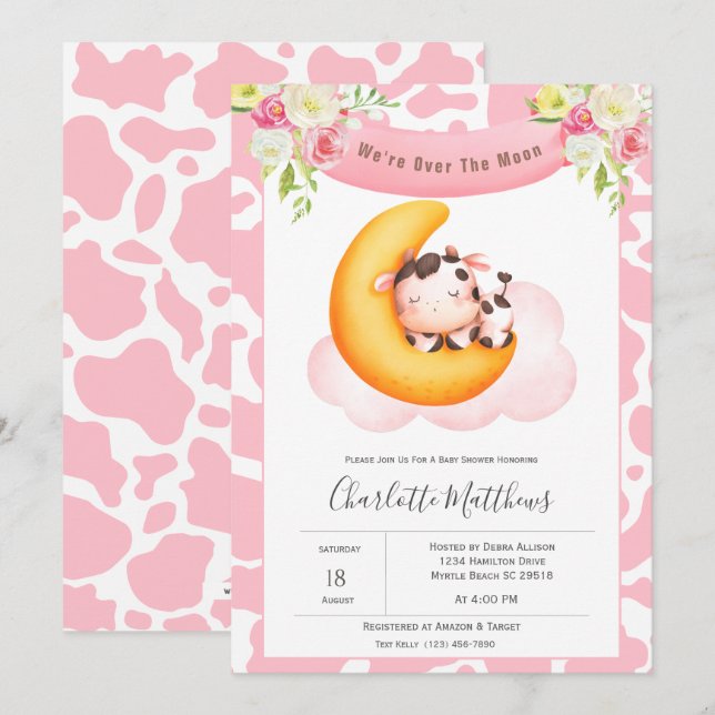 Cute Cow Over The Moon Baby Shower   Invitation (Front/Back)