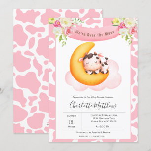 Cute Cow Over The Moon Baby Shower   Invitation