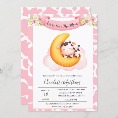Cute Cow Over The Moon Baby Shower   Invitation