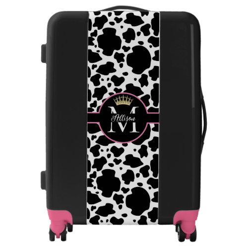 Cute Cow Pattern with Gold Crown Monogram Luggage