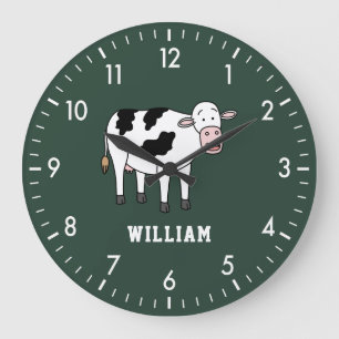 Cute Cow Personalized Custom Name Back To School Large Clock