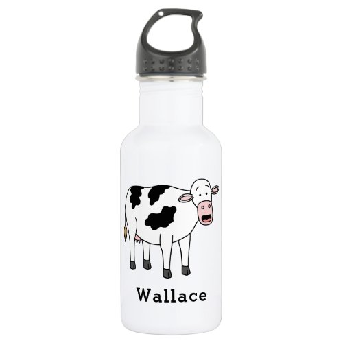 Cute Cow Personalized Custom Name Back To School Stainless Steel Water Bottle