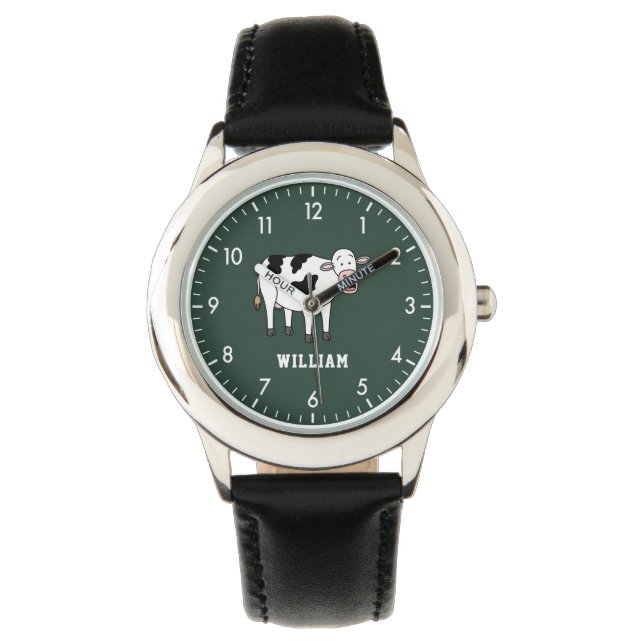 Cute Cow Personalized Custom Name Back To School Watch (Front)