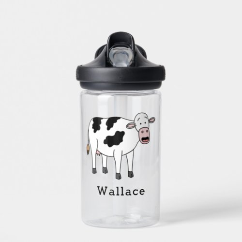 Cute Cow Personalized Custom Name Back To School Water Bottle