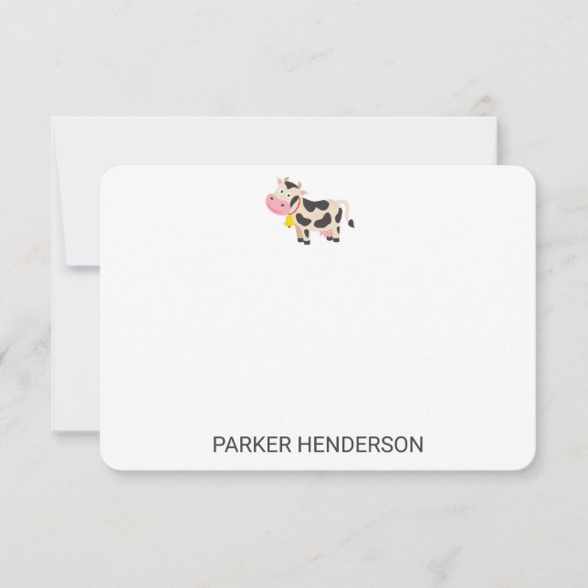 Cute Cow Personalized Kids Stationery Set Thank You Card (Front)