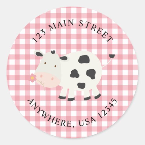 Cute Cow pink gingham return address labels