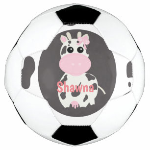 Cute Cow Pink Pattern Monogram Name   Soccer Ball