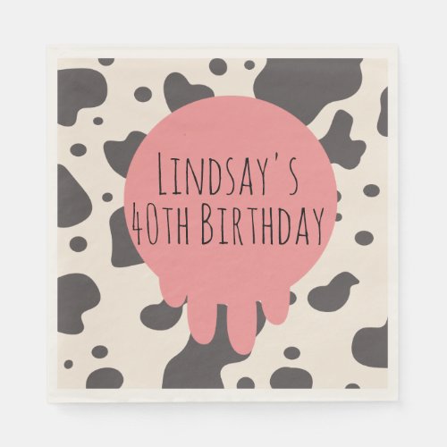 Cute Cow Print Adult Party 40th Birthday Napkins