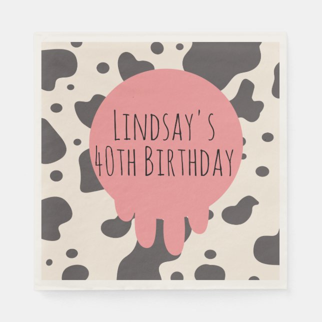 Cute Cow Print Adult Party 40th Birthday Napkins (Front)