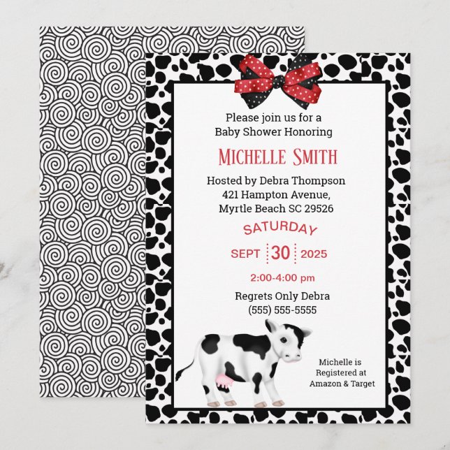 Cute Cow Print Baby Shower Invitation (Front/Back)