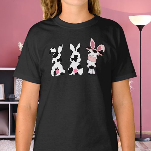 Cute Cow Print Bunnies and Cow Happy Easter Bunny T_Shirt