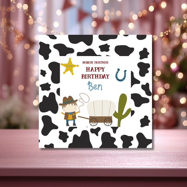 Cute Cow print Cowboy Birthday Card (Creator Uploaded)