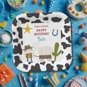 Cute Cow print Cowboy Birthday Paper Plates