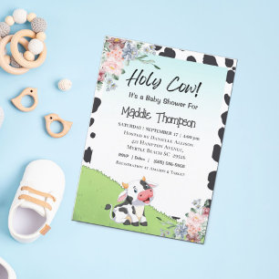 Cute Cow Print Floral Farm Baby Shower Invitation