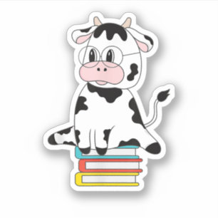 Cute Cow Print Kawaii Animal Pattern Book Reading  Sticker