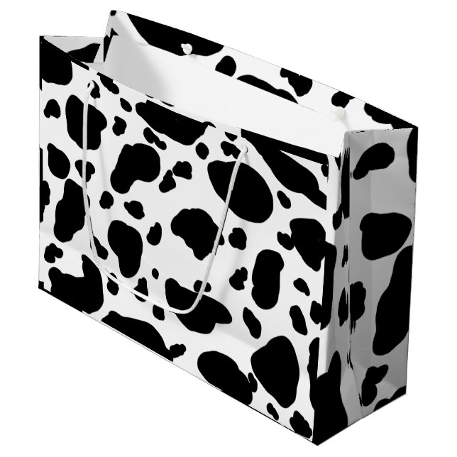 Cute Cow Print Pattern Black and White Large Gift Bag (Front Angled)