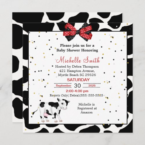 Cute Cow Print Red Black Baby Shower Invitations